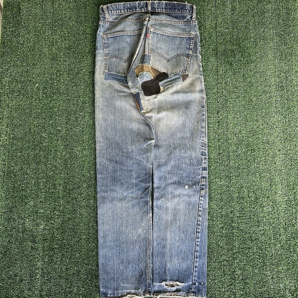 VTG 70s Mens Levi's 505-0217 Blue Jeans 32x34 Single Stitch #5 Btn Talon Repairs